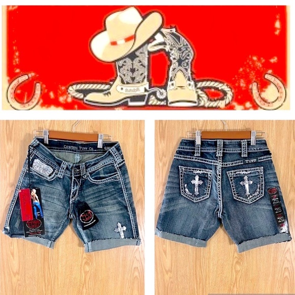 NWT Cowgirl Tuff Denim Jeans Shorts Sequined - Picture 8 of 8